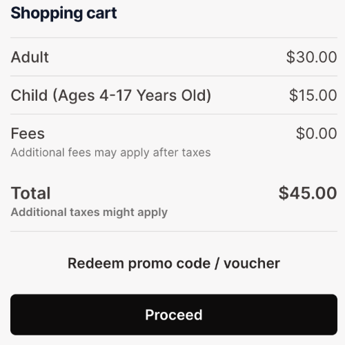 a digital shopping cart and a black button that says "Proceed"